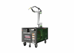 Lincoln Cooper CRX-10iA/L W/C WB Welding Cobot Cart AD2489-17 with robotic arm, control panels, and mobile welding equipment.