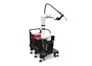 Lincoln Cooper CRX-25iA Welding Cobot Cart AD2489-19 with robotic arm, welding tool, and electronics for industrial automation.
