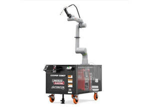 Lincoln Cooper GoFa-10 Air-Cooled Welding Cobot Cart AD2501-5 with robotic arm, control panels, welding machine on mobile base.