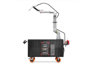 Lincoln Cooper GoFa-10 Air-Cooled Welding Cobot Cart AD2501-5 with robotic arm, control panels, and torch for automated welding.