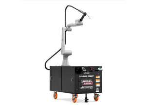 Lincoln Cooper GoFa-10 Water-Cooled Welding Cobot Cart AD2501-8, mobile welding robot with cabinet, control panel, and cables.