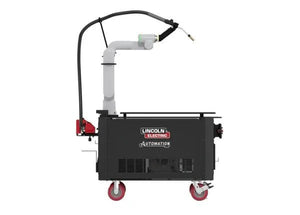 Lincoln Cooper GoFa-5 Air-Cooled Welding Cobot Cart with torch, black body, white arm, red wheels—top welding equipment.