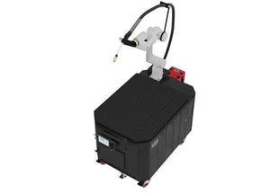 Lincoln Cooper GoFa-5 Air-Cooled Welding Cobot Cart AD2501-1 with robotic arm, wheeled base, control panel, and flexible cable.