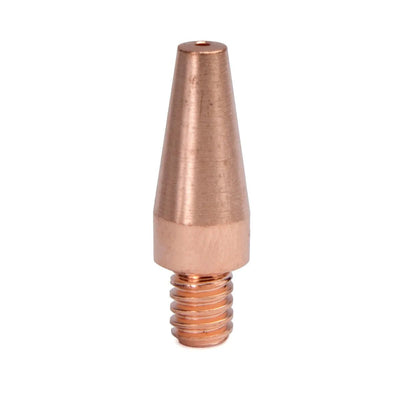 A close-up of a single .025 in Lincoln Copper Plus Contact Tip nozzle with a conical top and threaded base, isolated on a white background.
