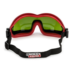Lincoln Cutting & Grinding Goggles Shade 3 K3118-2 welding safety gear with green lenses, black strap, ANSI Z87.1 certified.