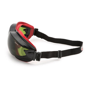 Lincoln Cutting & Grinding Goggles K3118-2 with tinted lens, black strap, ANSI Z87.1, top welding safety gear on white background.