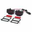 The Lincoln Digital Weld Meter Kit for Fleet Engine-Driven Welders K2467-1 includes two red LED display modules with wires and connectors, black mounting frames, red lens covers, and screws—all neatly arranged on a white surface.