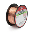 A spool of Lincoln ED030583 SuperArc L-56 MIG GMAW mild steel welding wire, 0.025 in, comes in a 5-pack of 2 lb plastic spools with product details and specs on the black and red label; the wire is shiny and tightly wound.