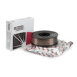 A 10 lb spool of Lincoln ED033745 Pipeliner 111M Flux-Cored FCAW-G Welding Wire (0.047 in) is neatly wound and displayed on branded packaging beside a white Lincoln Electric box with black and red accents, partially opened to show the product.