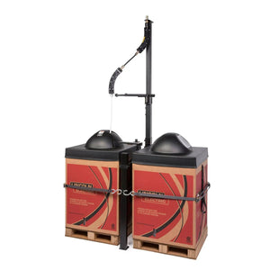 Commercial fryer oil filtration system with dispensing arm, compatible with Lincoln SuperArc L-56 .035 welding wire, on pallets.