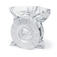 Lincoln ED037118 UltraCore 308L welding wire spool, 0.045 in, wrapped in silver foil, upright on white background.