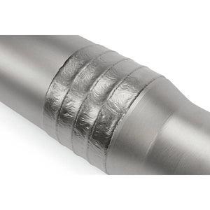 Close-up of welded pipe joint using Lincoln ED037920 Guardian CF welding wire, highlighting quality welds and casing protection.