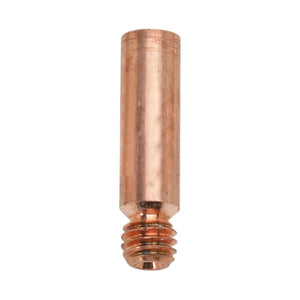 A copper welding contact tip with a cylindrical body and threaded end, designed for use in MIG welding guns such as the Lincoln Magnum series.