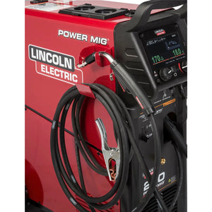 Lincoln Electric Power MIG 260 Welder (K3520-1) in red with cables, clamps, and digital display for MIG, Flux-Cored welding tools.