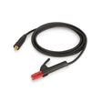 The Lincoln Electrode Holder and Lead #2, Tweco Plug to EH200, 15ft (K5161-2-15) is a new coiled black welding cable with a brass connector and holder clamp for attaching rods in arc welding, displayed on a white background.