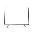 The Lincoln Expandable Welding Screen/Curtain Frame (K4654-1-8) is a large, rectangular, black metal frame with rounded corners on wheeled legs, shown empty and ready for use as a 6x6 ft or 6x8 ft welding screen or curtain.