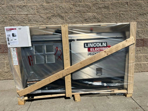 Lincoln Frontier 400X Perkins demo welder generator in crate, wrapped, at WeldingMart—industrial welding equipment for sale.