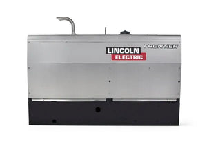 Lincoln Frontier 400X Perkins engine-driven welder generator, silver and black, WeldingMart demo unit with logo and exhaust pipe visible.