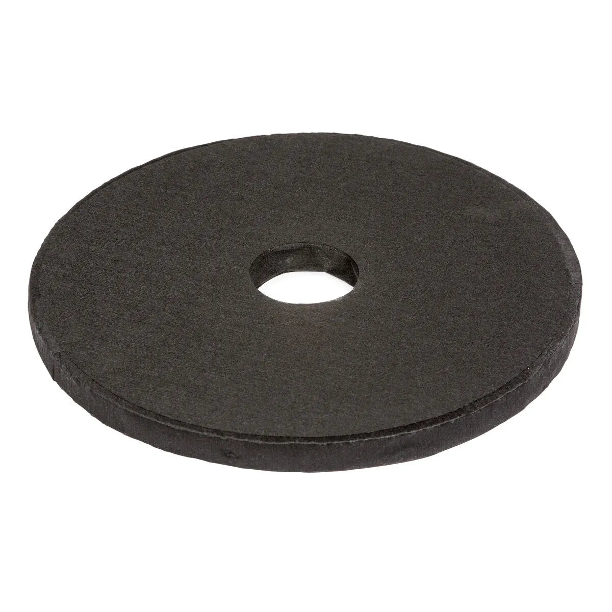 The Lincoln Filter, Activated Carbon, X-TractorMini KP2389-1 is a flat, round black washer with a central hole, typically used in systems for effective odor neutralization. Set against a white background, it features a smooth rubber texture.