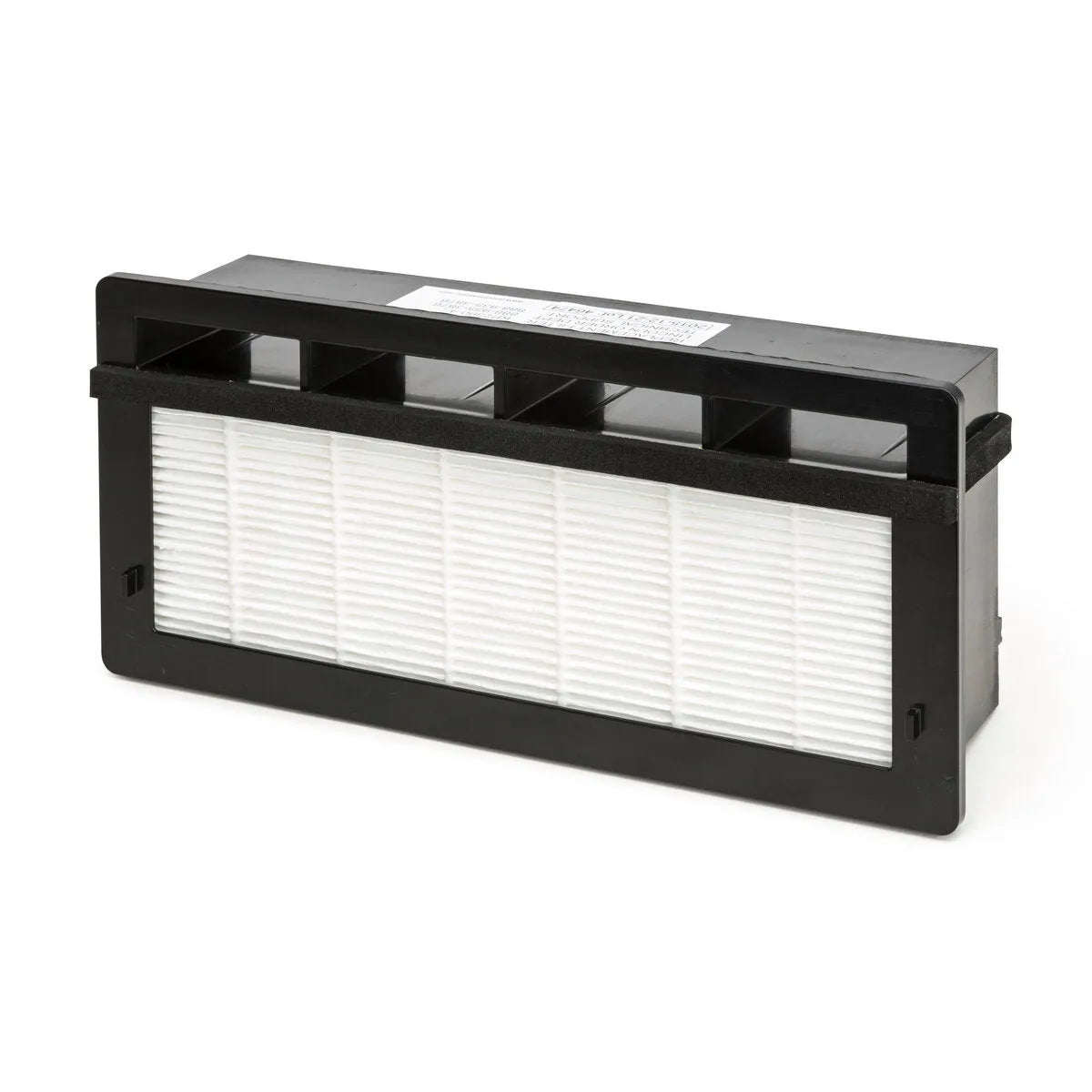 The Lincoln Filter, HEPA, X-TractorMini KP2390-4 is a rectangular replacement filter with a black plastic frame, white pleated center, vertical top slats, and upper label. Designed for four-stage filtration. Shown on a plain white background.
