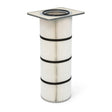 The Lincoln Filter, MERV 11, Prism Central System (Black Strap) KP4519-1 is a cylindrical air filter with white pleated media, three black bands, a flat square top with a central round opening, and a metallic base, shown against a white background.