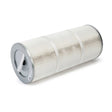 The Lincoln Filter MERV 16 (HE) Nano Statiflex Filter Bank KP3370-2 is a cylindrical white nanofiber cartridge with metal end caps, a plastic removal handle on one end, and lengthwise pleats secured by evenly spaced bands.