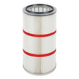 The Lincoln Filter, MERV 16 (HE), PTFE, Statiflex Filter Bank KP3370-3 is a white cylindrical pleated cartridge with two red bands at its center and metallic top and bottom rims. It stands vertically against a plain white background.