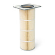 The Lincoln Filter, MERV 16 Nano, Prism Central System (White Strap) KP4519-2 is a cylindrical, pleated beige filter with four white straps and a square gray frame with a circular opening on top; it stands upright on a gray base.