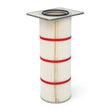 The Lincoln Filter MERV 16 PTFE Prism Central System (Red Strap) KP4519-3 features vertical white pleats, four red bands, and a flat square top with a central round gasket, designed for high-efficiency filtration against a plain background.