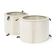 A set of two Lincoln Filter MERV 16 (HE) cartridges for Statiflex 6000-MS & Circulator KP3368-1 are shown side by side. Each cylindrical white filter has black pull tabs and fine mesh tops, displayed on a plain white background.