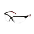 Lincoln Finish Line Clear Welding Safety Glasses K2966-1 with anti-fog clear lenses, black frame, and red tips—WeldingMart accessory.
