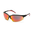 Lincoln K2970-1 welding safety glasses with black frames, red mirror lens, UV protection, and wraparound design for outdoor welders.