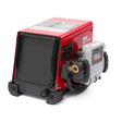The Lincoln Flex Feed 84 Single Wire Drive Boom Mount Feeder No U/I K5000-1 features a boxy red and black body with control labels, right-side feed mechanism, black drive wheel, and brass connector, displayed on a plain white background.