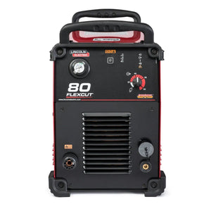 Lincoln FlexCut 80 Plasma Cutter K4809-1 front view showing controls, pressure gauge, handle; top welding tool at WeldingMart.