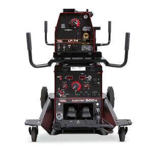 Lincoln Flextec 500X LF-74 Heavy Duty Ready-Pak welding machine on cart with control panels, dials, handles, and connectors.