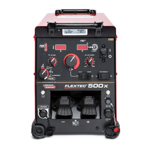 Lincoln Flextec 500X Multi-Process Welder K3607-1 front view, control knobs, digital displays, connectors for industrial welding.