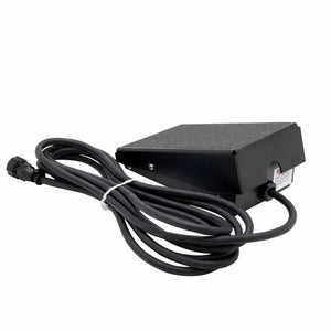 The Lincoln Foot Pedal K4361-1 is a black, rectangular TIG foot pedal with a textured top and long coiled power cord, designed for amperage control and sturdy metal construction. It’s compatible with the Lincoln LE31MP welder.