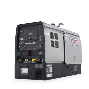 Lincoln Frontier 400X Engine Driven Welder Perkins (K3484-1) welding machine with control panel, vents, and handles on white.