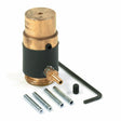 A Lincoln Gun Receiver Bushing for OXO Guns K1500-5, featuring brass and black metal with a threaded base and side hose connector, is shown alongside four silver rods, a black threaded plug, and an L-shaped hex key on a white background.