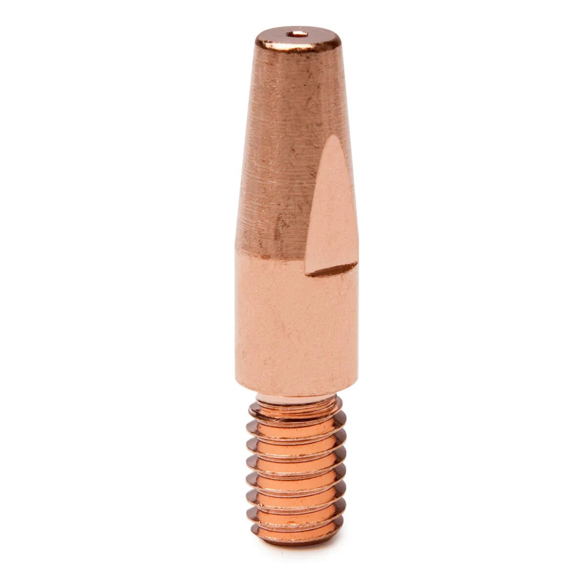 A small copper-colored Lincoln Heavy Duty Contact Tip, sized for .030 in wire, features a smooth upper section and a threaded lower section, standing upright on a white background.