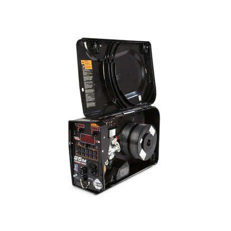 A Lincoln HyperFill 2-Roll Drive Roll Kit Knurled, .045 in. (KP4388-4), shown installed inside a welding machine with the lid open, reveals its knurled drive rolls alongside internal controls, wire spool, and visible labels and adjustment knobs.