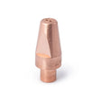 The Lincoln Hyperfill Contact Tip .040 (KP4482-040-B100) is shown upright on a white background, featuring a conical copper design with two small top holes and a flat angled cut on one side. Pack of 100.