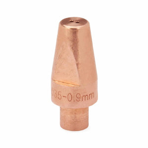 A Lincoln HyperFill Contact Tip .047 in (10/pack), KP4482-047, features a tapered copper nozzle with a small central hole and “0.035-0.9mm” engraved near the base, showcased on a plain white background.