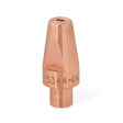 A shiny copper Lincoln Hyperfill HD FCAW Contact Tip (KP5344-052-HD, 0.052 in.) with a tapered conical shape and a small hole is shown upright on a white background—ideal for high deposition welding (10/pack).
