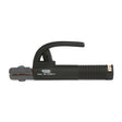 The Lincoln Industrial 250 Amp Electrode Holder K5155-1 is a black, handheld tool with a ribbed handle and spring-loaded clamp that securely grips electrodes during welding. Model info appears in white on the label.