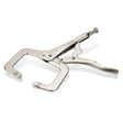 The Lincoln Industrial C-Clamp K3721-1 features wide locking jaws and an adjustable screw handle, made from durable drop forged steel to securely grip objects during woodworking or metalworking. Silver color, shown on a white background.
