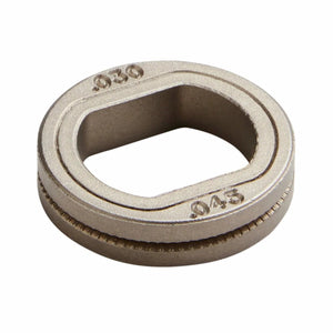 A metallic oval washer with a square inner hole and grooved edge, engraved .030 and .045, designed for use in the Lincoln Innershield Welding Kit .045 in (1.2 mm) K2528-1. Shown on a plain white background.