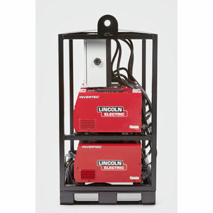 Lincoln Invertec V276 8-Pack Rack welding stations (K4869-2) in black metal frame with cables, top welding equipment at WeldingMart.