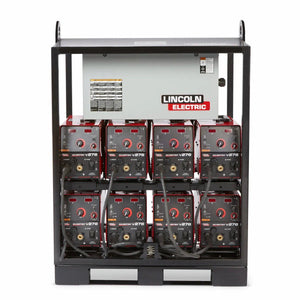 Lincoln Invertec V276 8-Pack Rack K4869-2 welding equipment with 8 inverters, black frame, top controls—ideal for welders.