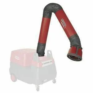 Lincoln LFA 3.1 10 FT Welding Extraction Arm with Lamp/Arc Sensor, red/black, 360° hood on portable wheeled unit, extendable arm.